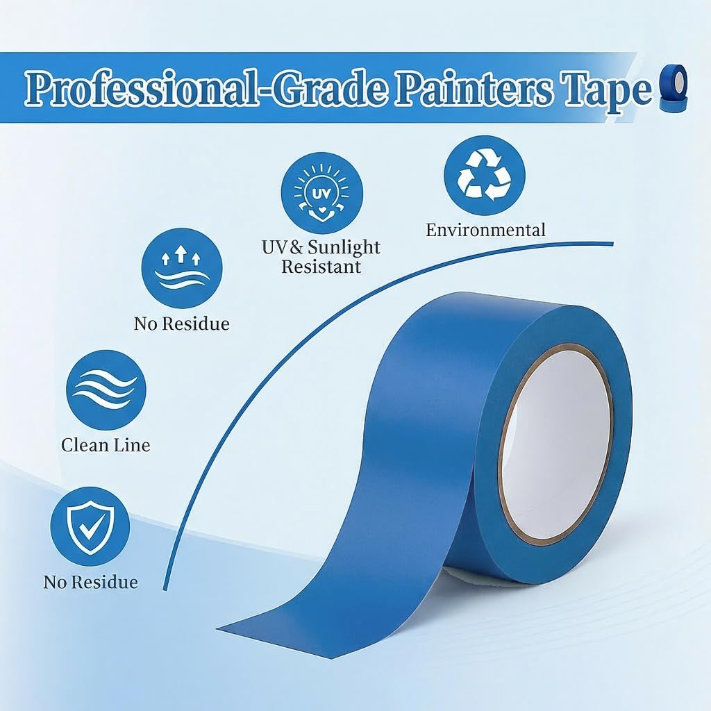 HALFOPM Painters Tape 2 Inch Wide, 10 Rolls Blue Masking Tape for Painting, Walls, Crafts & Home Improvement - 55 Yards per Roll