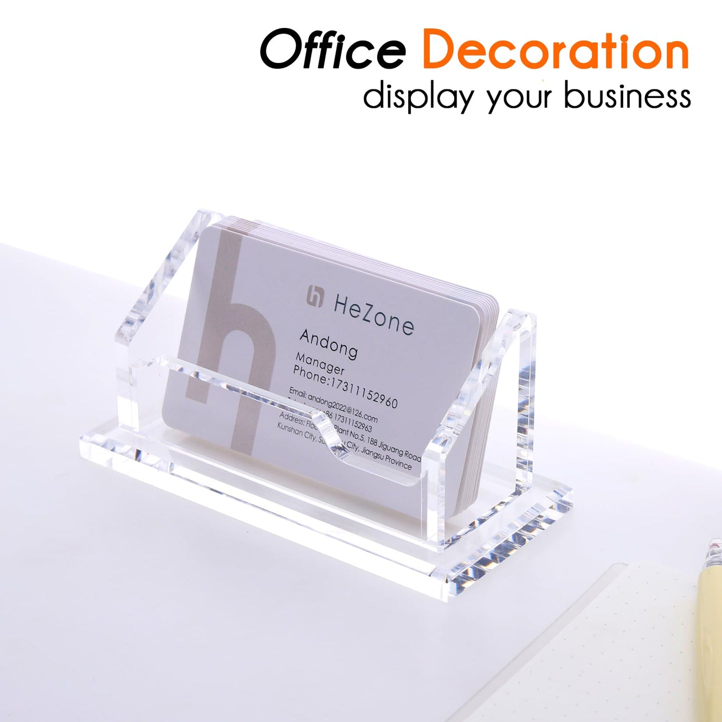 HeZone Acrylic Card Holder Clear Horizontal Business Card Organizer Stand for Desk 1 Slots Business Cards Stand for Women and Men,Office Desk Accessories,Organize 50 Cards-1 Pack