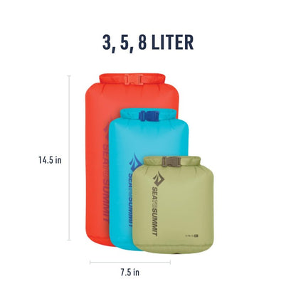Sea to Summit Ultra-Sil Dry Bag Set, Ultralight Waterproof Stuff Sack (3L, 5L, and 8L)