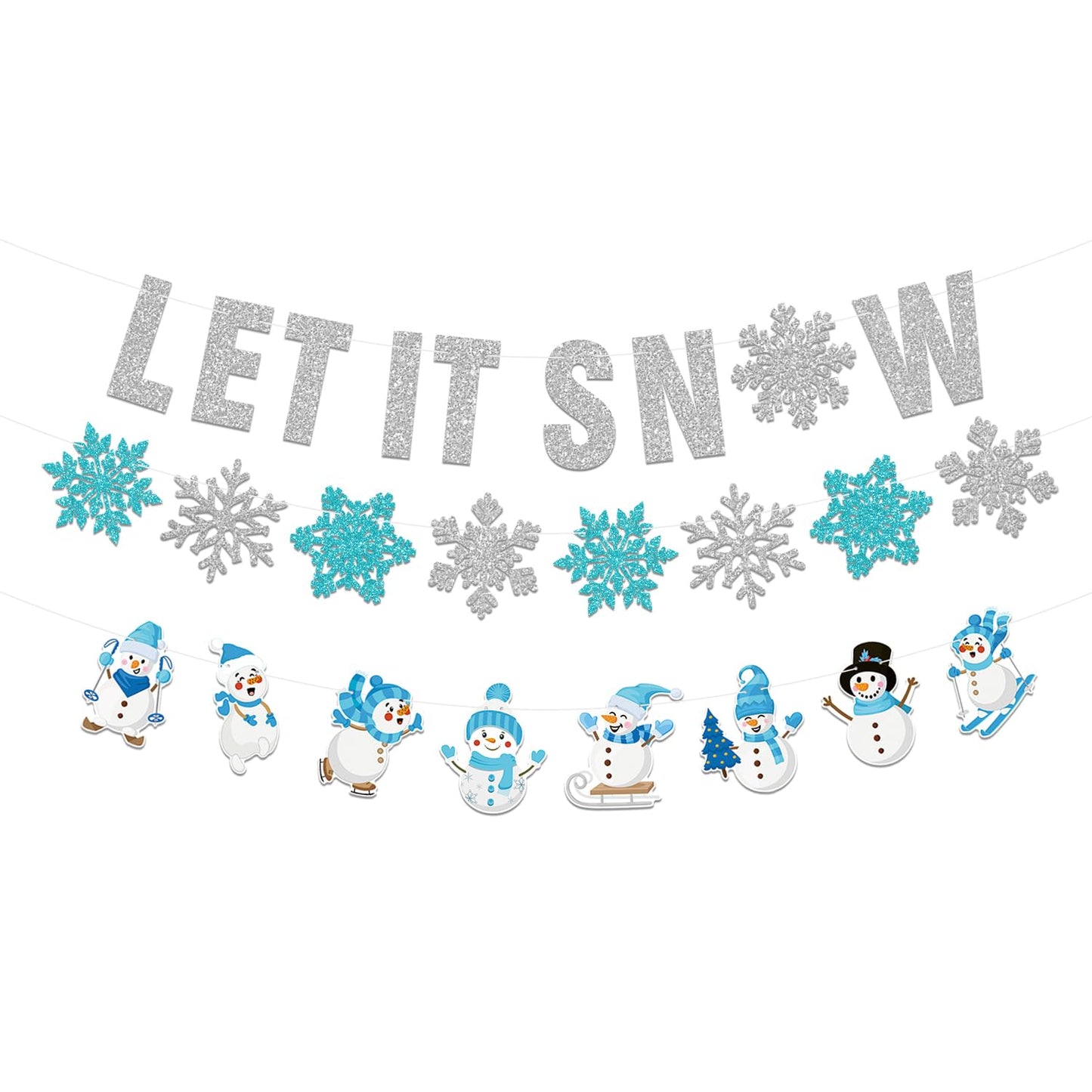 Winter Wonderland Decorations,3Pcs Pre-Strung Glitter Let It Snow Banner Sign,Snowflake Banner,Snowman Garland for Christmas Holiday Party Decorations,Winter Decorations for Home,Wall Indoor Mantle