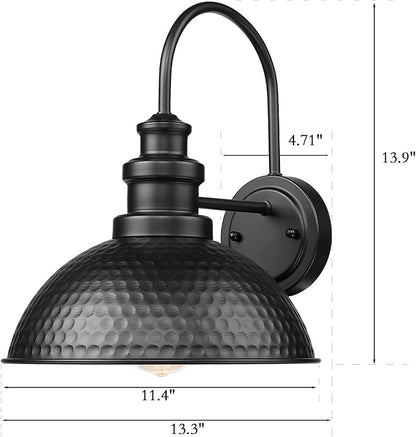 Casia Outdoor Farmhouse Barn Lights, Anti-Rust Outdoor Wall Sconce, Exterior Wall Lights, Front Door Mounted Lighting Fixture,Vintage Gooseneck Lighting for Porch,Garage,Patio (Black, 2 Pack)