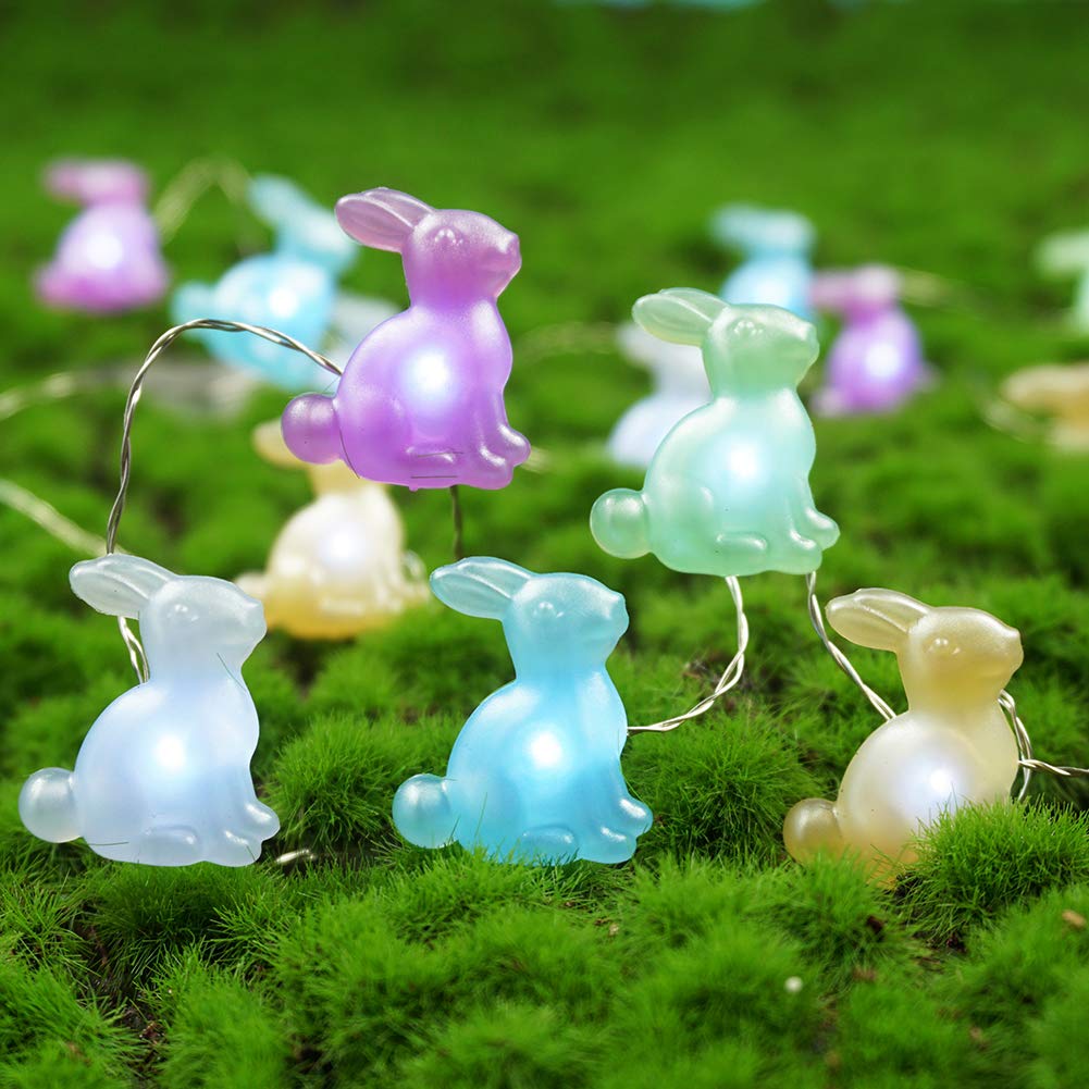 BOHON Easter Decoration Bunny LED String Lights Battery Operated with Remote 10 ft 40 LEDs Rabbit Shaped String Lights for Bedroom Party Indoor Birthday Wedding Decor