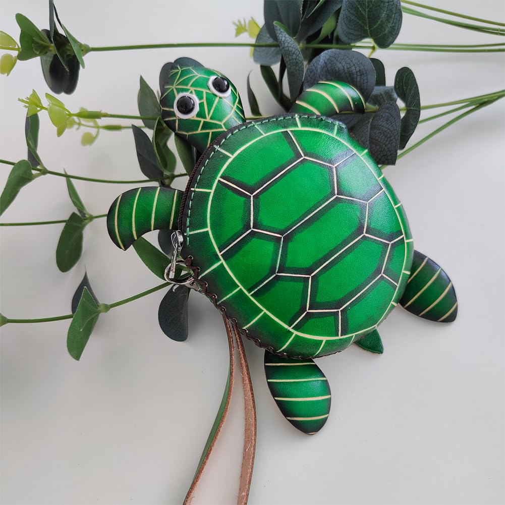 Yzikema 1 Pcs Leather Zipper Coin Purse Turtle Shaped Wallet, Wrist Bag,Coin Organizer, Change Holder,Card Case, Mini Leather Zipper Storage Bag for Women