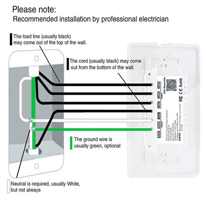 Smart Light Switch, WiFi Smart Double Switch Button, Compatible with Alexa and Google Home, Remote Control with Timing Funtion, No Hub Required,Smart Life APP Provides Control from Anywhere