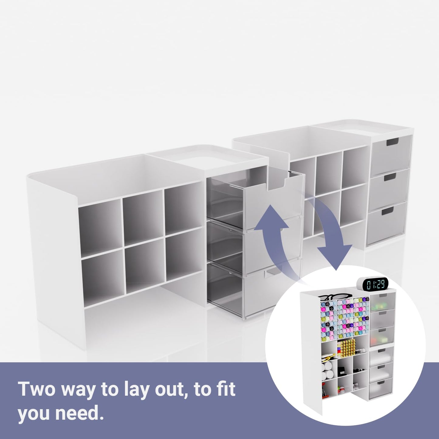 White Plastic Desktop Organizer – Stackable Office Desk Supplies Storage, Stationary,Marker,Crayon Organizer with Drawer – Perfect for Office, School, or Makeup Storage