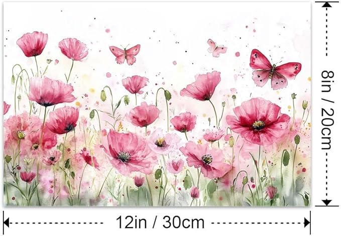 Yesad Poppies Wall Art, Pink Poppy Canvas Wall Art Flower Pictures Floral Poster Prints Farmhouse Wall Décor for Living Room Bedroom Home Decorations (Unframed,12”x8”, Poppy3)