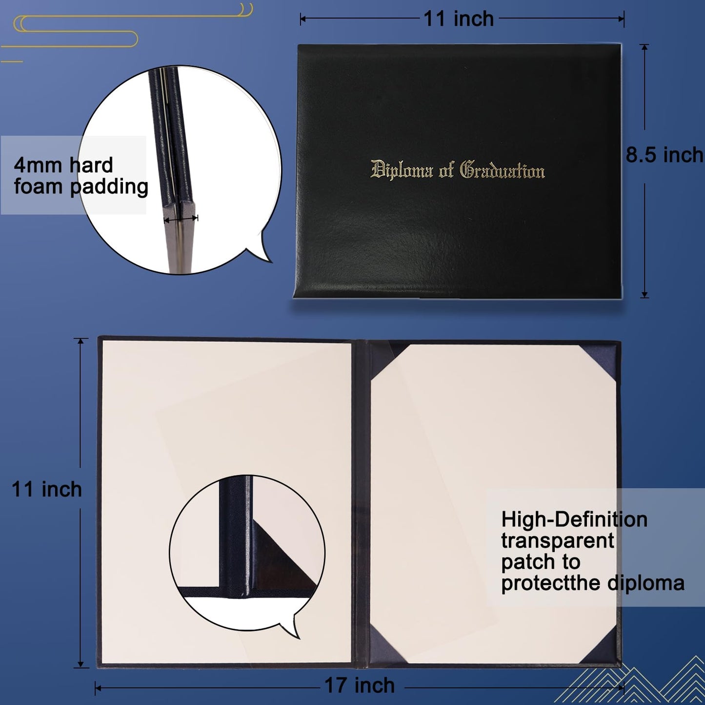 YIIOSS Diploma Holder Diploma Covers 8.5”x11” Imprinted “Diploma of Graduation”for Graduation Certifications Folder,Black,2-Pack