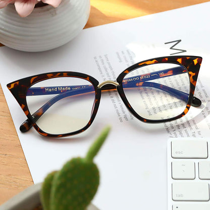 MORESHINE Cute Cateye Blue Light Blocking Glasses For Womens Fashion Computer Clear Eyeglasses Frames Anti Eye Strain (Black+Leopard)