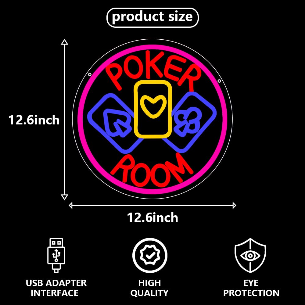 RuCvixkt Poker Room Neon Sign for Wall Decorations, Playing Cards USB Powered Light for Poker Room Man Cave Club Pub Bistro Home Bar Party Bedroom Decor