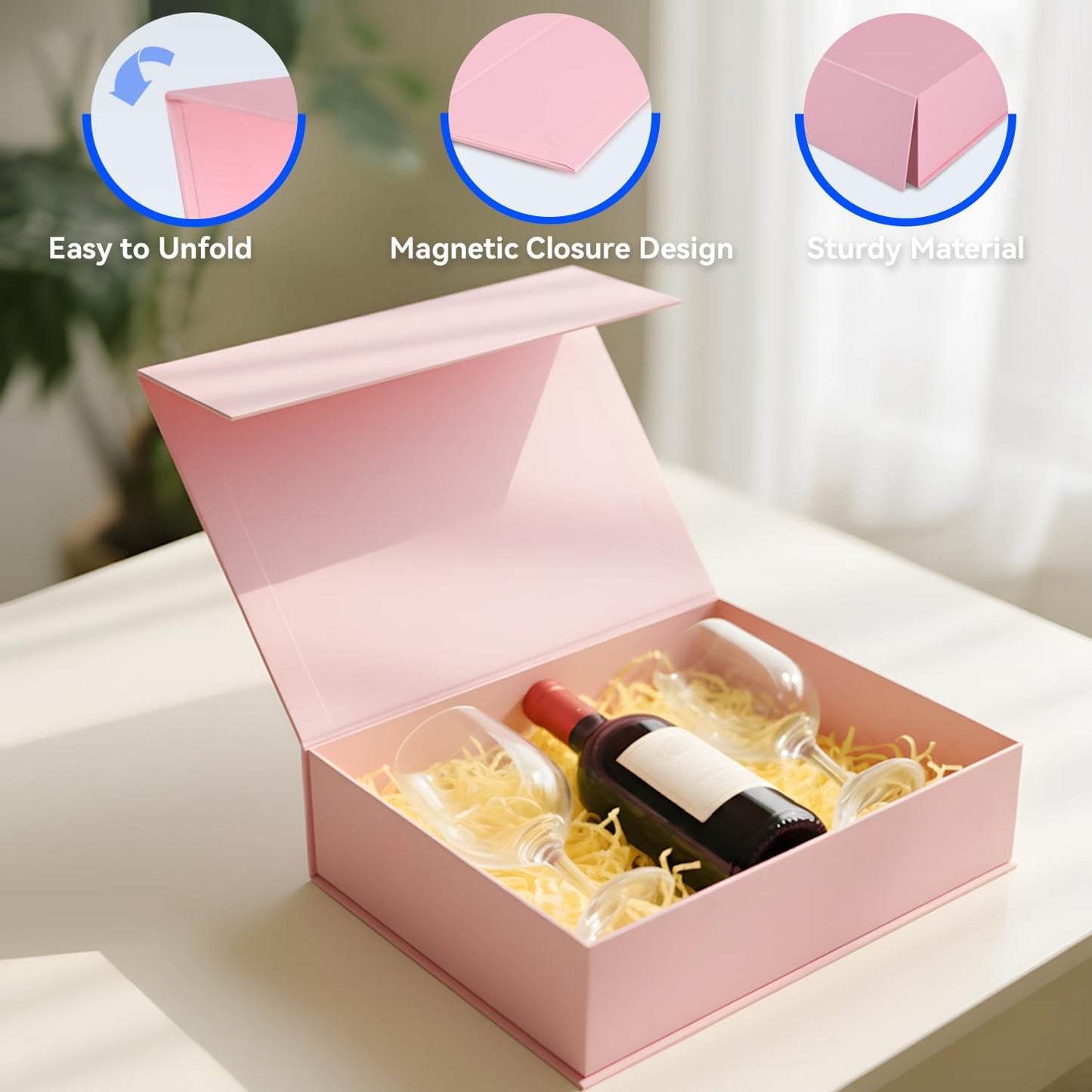 Brothersbox Pink Gift Box 13.8"x9.1"x4.3" Large Gift Boxes for Presents with Magnetic Lid, Ribbon, Collapsible Boxes for Valentine's Day Mother's Day Christmas Birthday Wedding