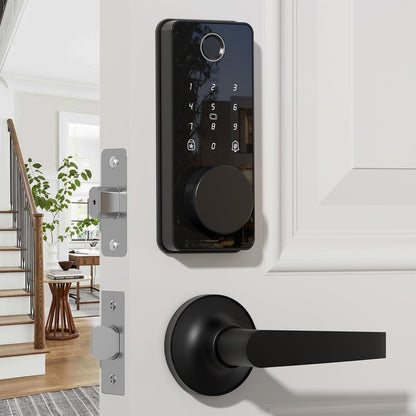 Smart Lock with Handles, Fingerprint Door Lock App Control, Keyless Entry Door Lock Set, Electronic Digital Keypad Deadbolt, Auto & One Touch Lock, Easy Installation, IP54