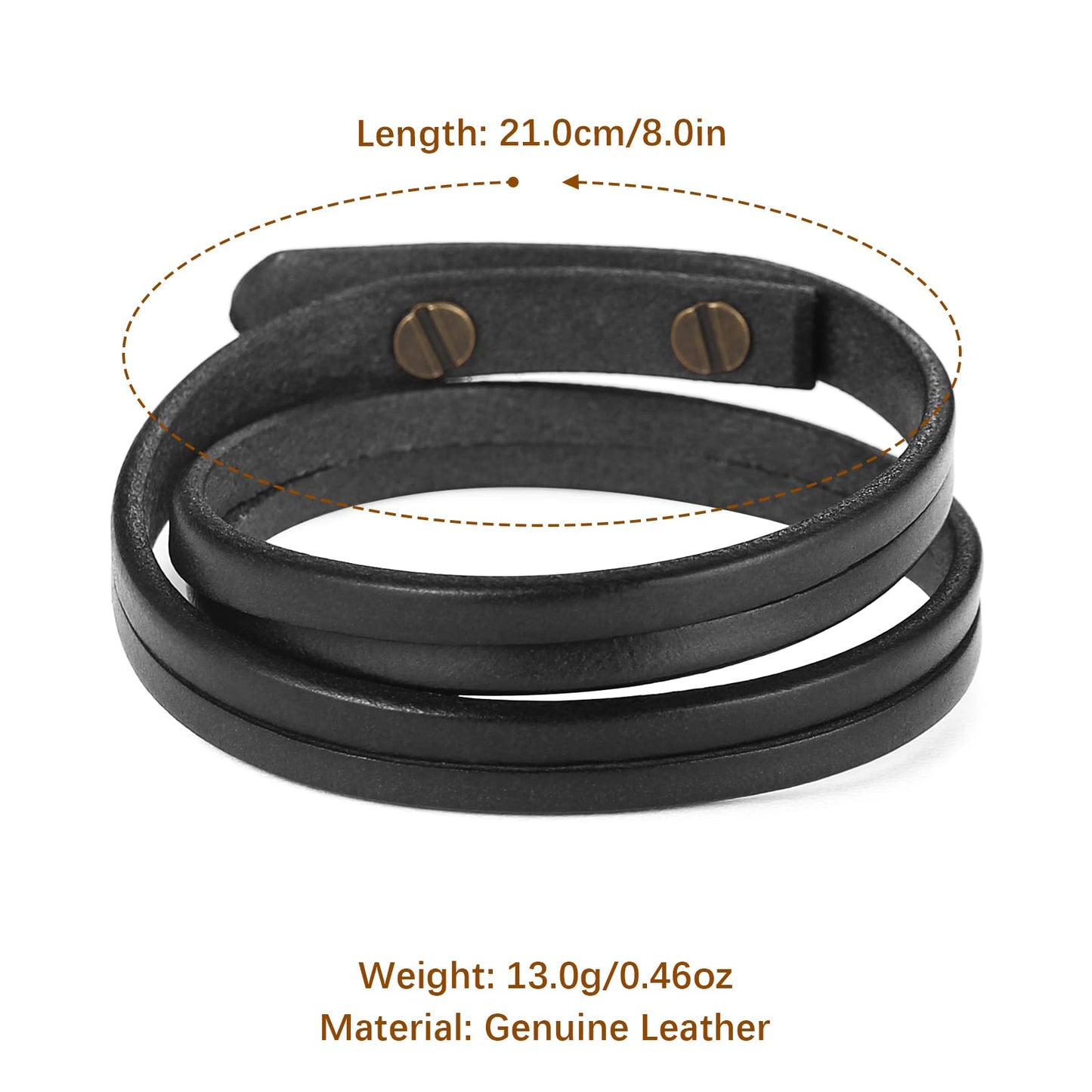 HZMAN 8.0 Inch Mens Handmade Leather Cuff Bracelet Steampunk Style leather wrap Wristband for Women Genuine Leather Bracelet (Black)