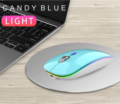 TENMOS Wireless Bluetooth Mouse, LED Slim (Bluetooth 5.1/5.0 + USB) 2.4GHz Rechargeable Silent Bluetooth Wireless Mouse with Type C Adapter for Laptop/MacBook/iPad OS 13 and Above (Matte Black)