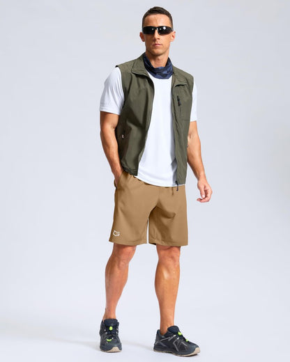 G Gradual Men's Athletic Running Shorts with Zipper Pockets Quick Dry 7"/ 5"/ 9" Workout Gym Shorts for Basketball Hiking(Dark Khaki,9XXXL)