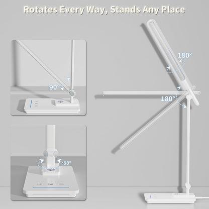 ELECTRI LED Desk Lamp, Touch Desk Light with USB Port, 5 Color & Stepless Dimming, 360° Rotatable ＆ Foldable, Reading Lamp for Table Study Work Office Nail Craft Puzzle(with Adapter) (White)