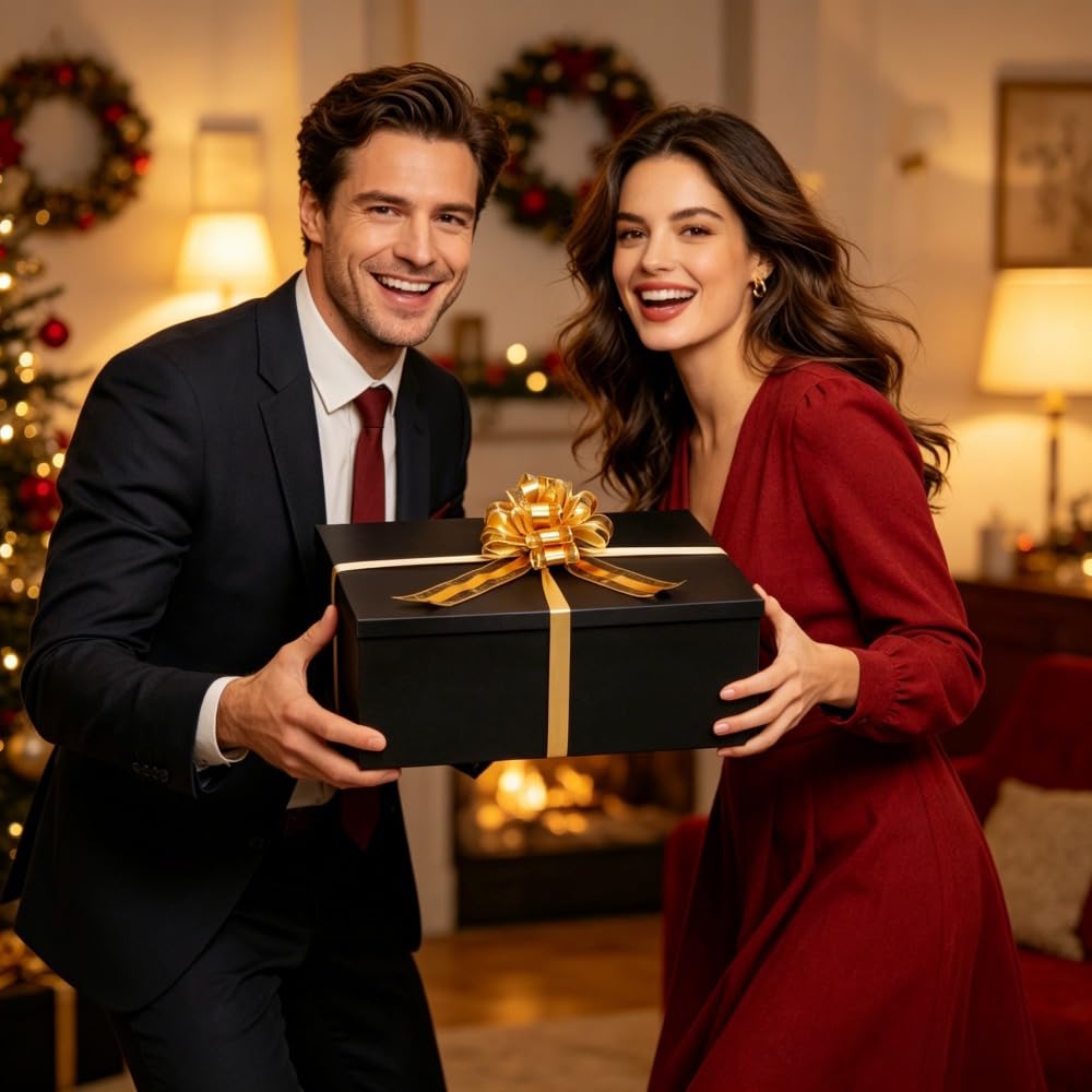 UoeRing Black Extra Large Gift Box 2Pcs 22x17x9 inch,luxury Gift Box with Lid for Presents Birthday Christmas Valentine's Day (Includes Pull Bows,Card,Envelope,Filler)