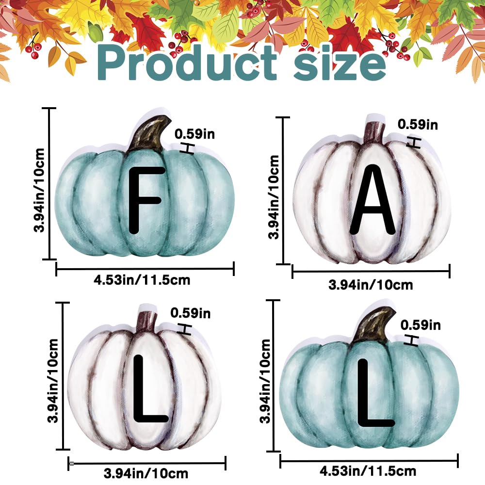YUJUN 4 Pieces Fall Pumpkin Wooden Signs Decoration,Blue Autumn Tiered Tray Pumpkin Tabletop Decor for Thanksgiving Fall Home Kitchen Harvest Party Decor Supplies