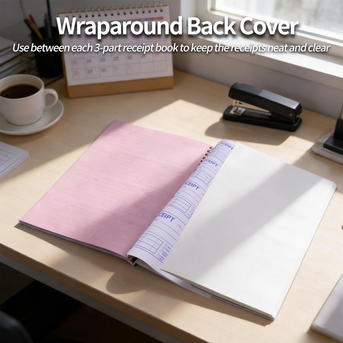 6 Pack Large Money and Rent Receipt Books with Cardboard Insert,7-5/8" x 10-7/8" Spiral Bound,3 Part Carbonless,100 Sets per Book,4 Receipts Per Page for Rent and Cash Transaction