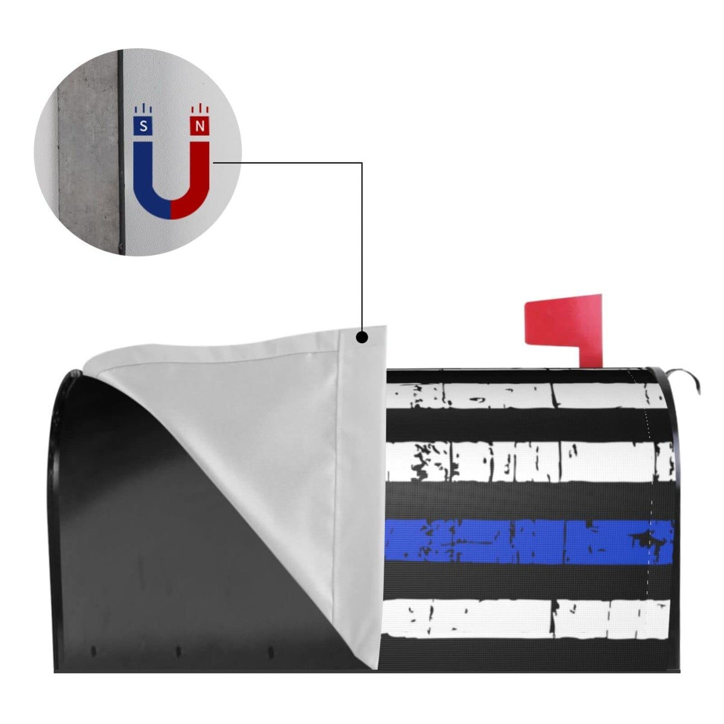 Ykklima American Blue line USA Police Stars Flag Pattern Magnetic Mailbox Cover Waterproof MailWraps Letter Box Cover for Garden Yard Outdoor Decor Large Size - 25.5 x 21 in
