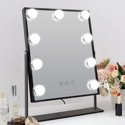 Hansong Vanity Mirror with Lights Lighted Makeup Mirror with 9 LED Bulbs Plug in Light Up Makeup Mirror with Lights 360 Rotation with 10x Magnifying Mirror Tabletop