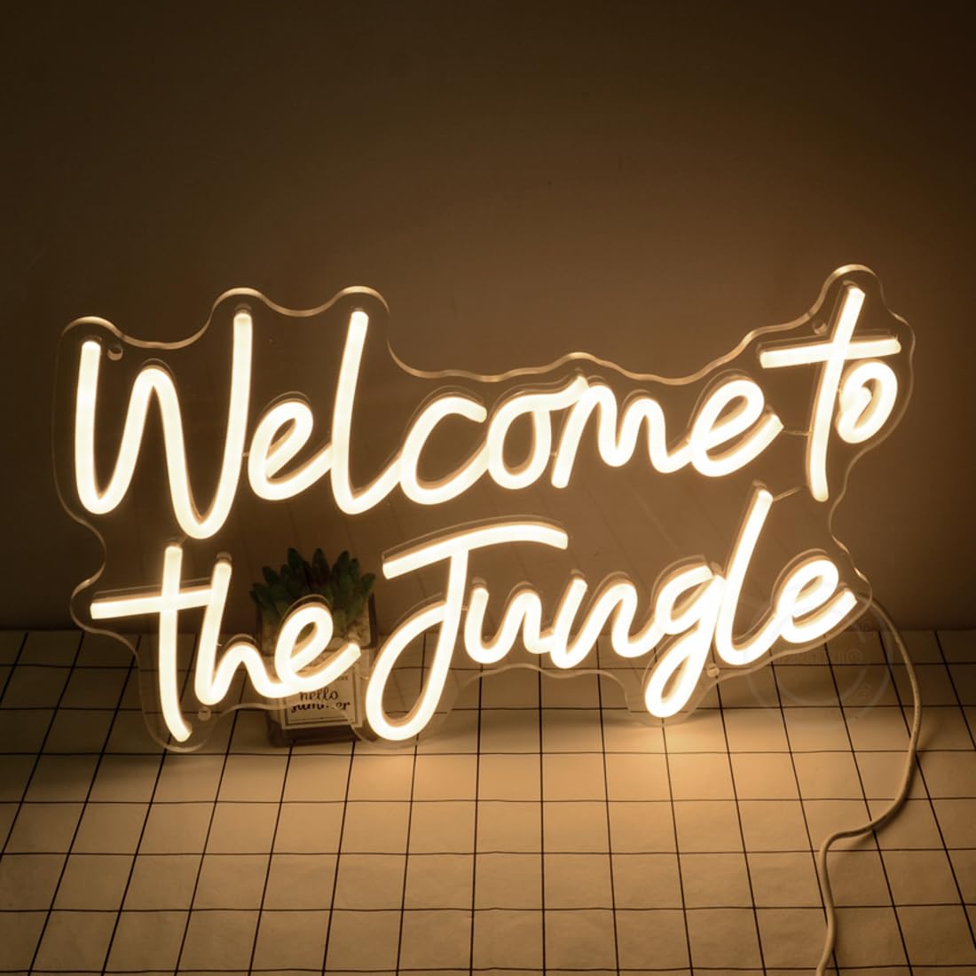 Britrio Welcome to the Jungle Neon Sign for Safari Jungle Themed Party Baby Shower Kids Birthday Gift Bedroom Bar Club LED Neon Light Wall Decor 5V USB Powered with Switch 15.75 Inch Warm White
