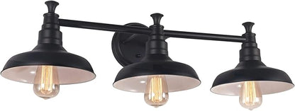 Design House 588533 Kimball Industrial Farmhouse 3-Light Indoor Bathroom Vanity Light Dimmable with Metal Shades for Over The Mirror, Matte Black