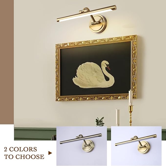 Modern Dimmable Picture Lights for Wall 15.7 Inch Hard-Wired LED Picture Frame Lights for Paintings Gallery Light with Adjustable Swing Arm Display Lights For Artwork, 7W, 2700K, Warm White - Brass