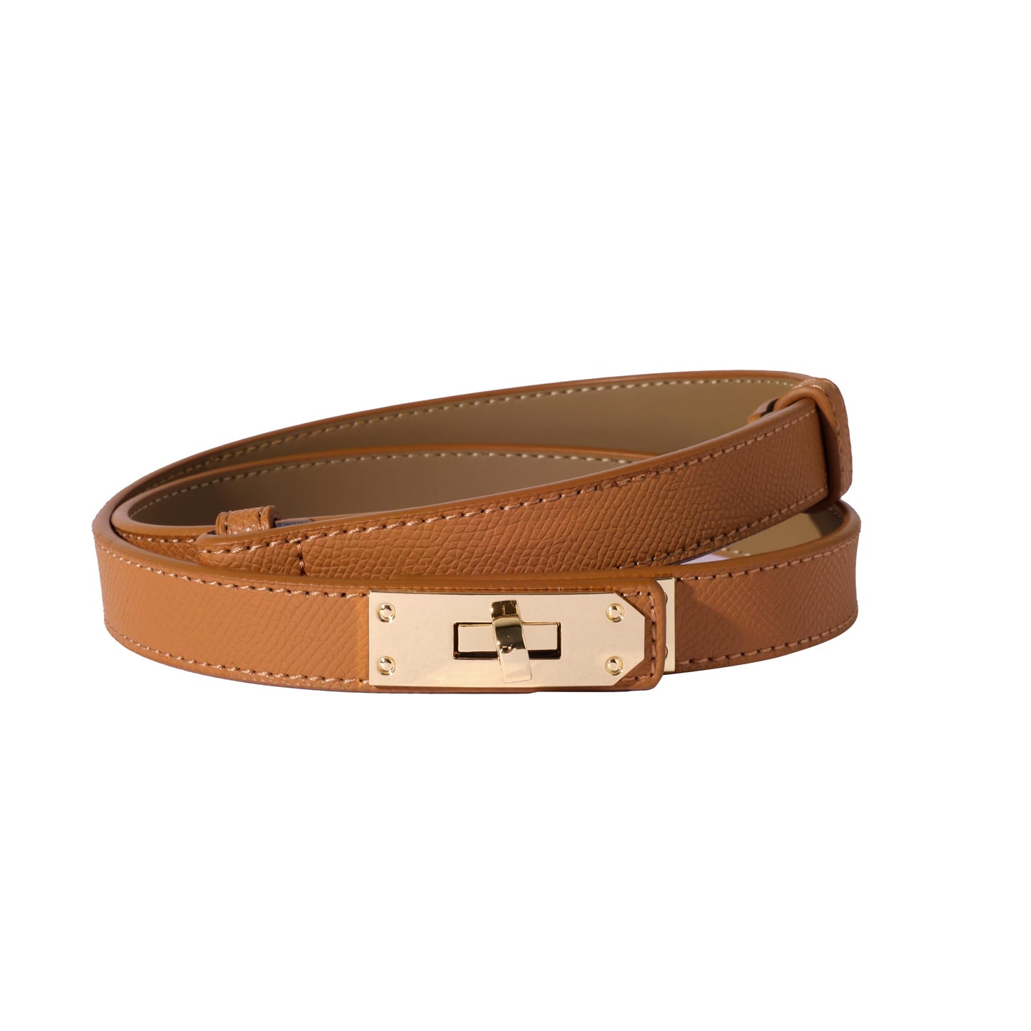 Ovekaut Women Skinny Leather Belt Solid Color Alloy Turn Lock Adjustable Waistband for Dresses Jeans Coats
