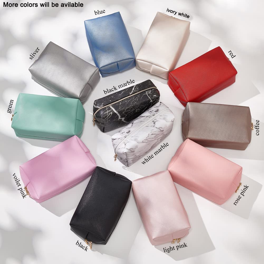 2pcc set PU Leather Cosmetic Bag for Women Minimalism Makeup Bag for Daily Use Portable Storage Purse Small Neat Cosmetic Pouch Water-resistant Toiletry Bag for Travel (Ivory White)
