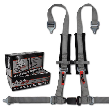 AAAA Aces Racing Harness (Pair) compatible with Polaris RZR With Bypass Plug (Grey, 4 Point)