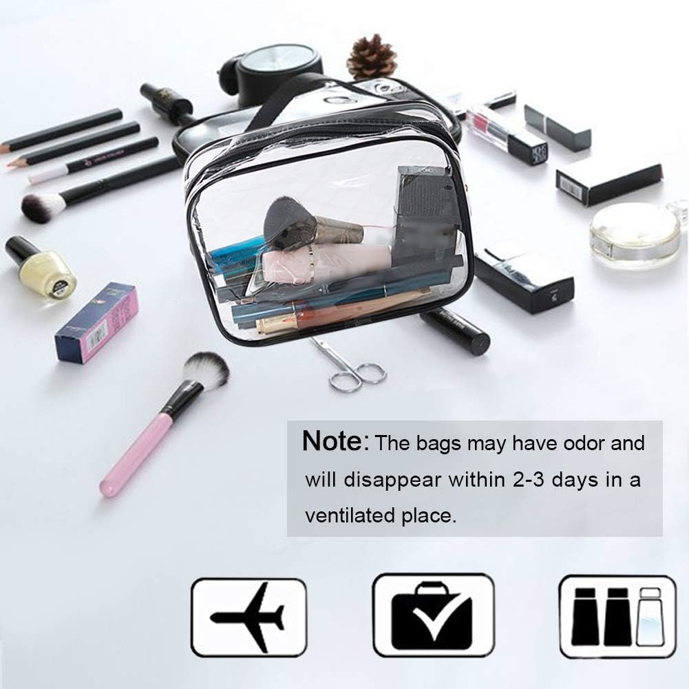 APREUTY Clear Makeup Bags, TSA Approved 6 Pcs Cosmetic Makeup Bags Set Clear PVC with Zipper Handle Portable Travel Luggage Pouch Airport Airline Vacation Organization (Black)