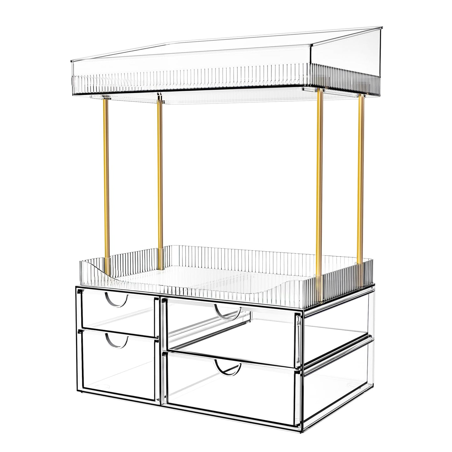 SNSLXH Makeup Organizer Bathroom Storage- 4 Tier 4 Drawer Makeup Storage, Transparent Clear Cosmetics Organiser, Ideal for Cosmetic Perfume Skincare, for Countertop, Bathroom, Office Supplies, Dresser