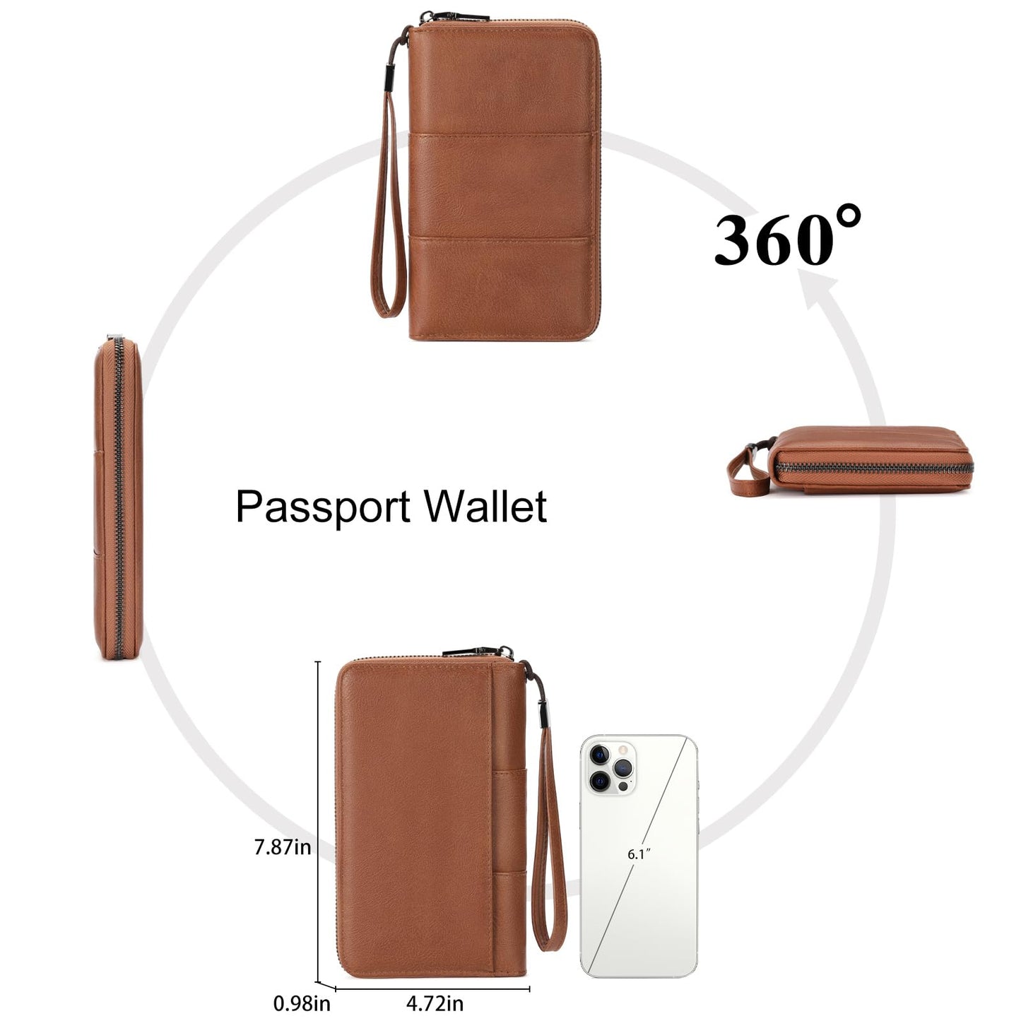 LEEXTON RFID Blocking with Zipper Travel Passport Wallet,Travel Document Organizer for Men and Women Family Holder with Wrist Strap