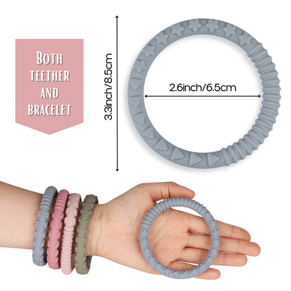 Silicone Teether Bracelet, Soft Silicone Teether Rings with Organic Featuring Multiple Raised Textures to Soothe Gums, Food Grade Silicone, BPA & Phthalate