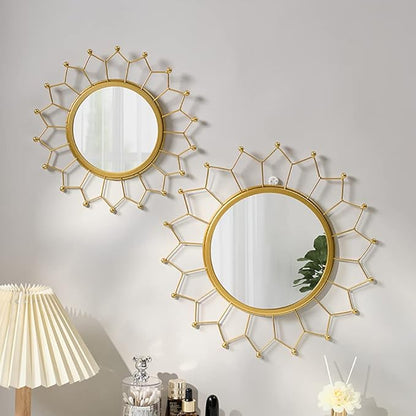 Gold Mirrors for Wall - Metal Sunburst Wall Mirror Room Decor & Home Decor, Boho Mirror Wall Decor Gifts for Women & Moms (Small, Sunshine)