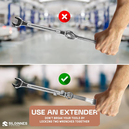 Silginnes Wrench Extender Tool Bar - Heavy Duty Wrench Leverage Tool for Hard-to-Reach Fasteners - Universal Cheater Bar - Increases Torque for Stubborn Bolts - Durable Alloy Steel Construction