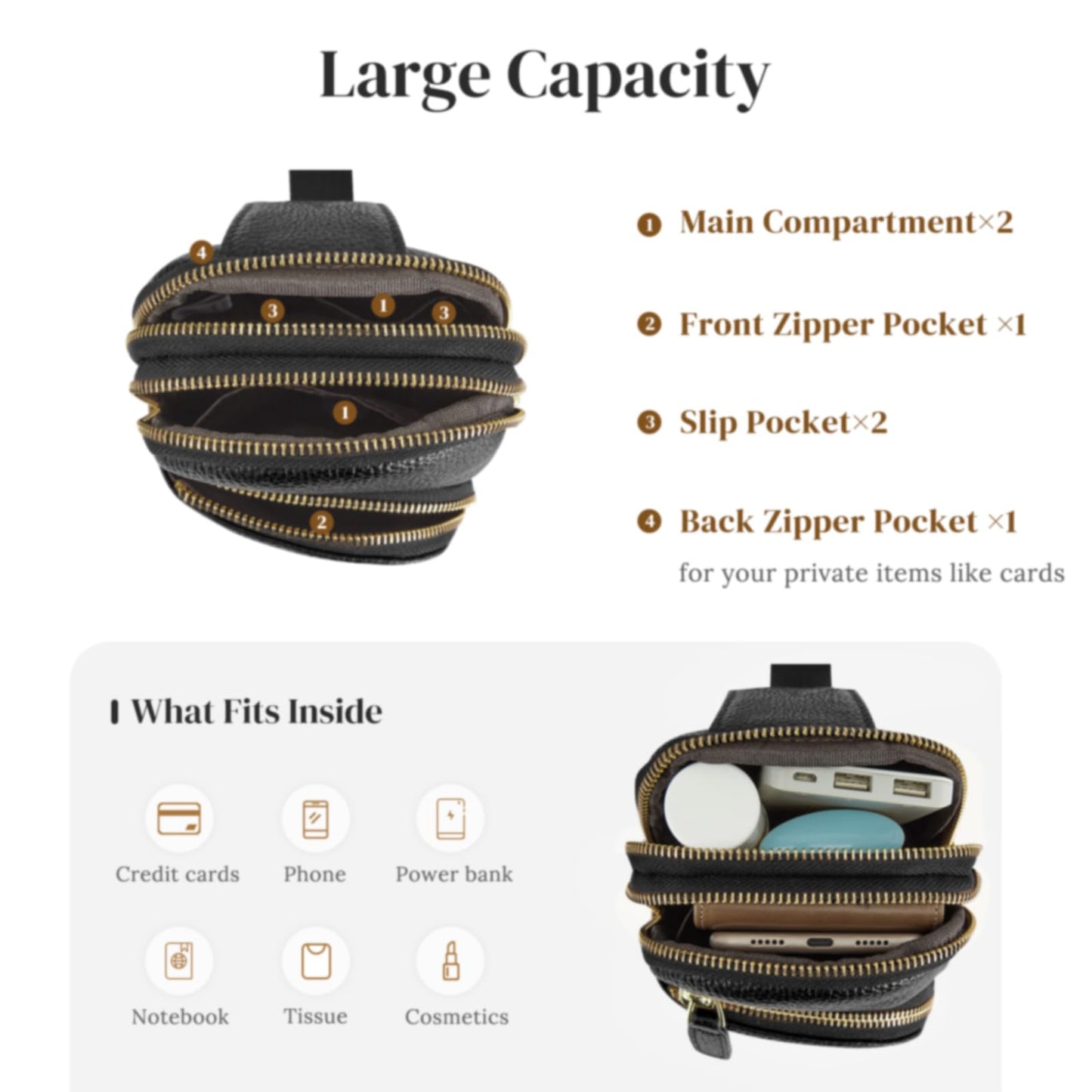 S-ZONE Genuine Leather RFID Blocking Small Sling Bag Women Crossbody Fanny Packs