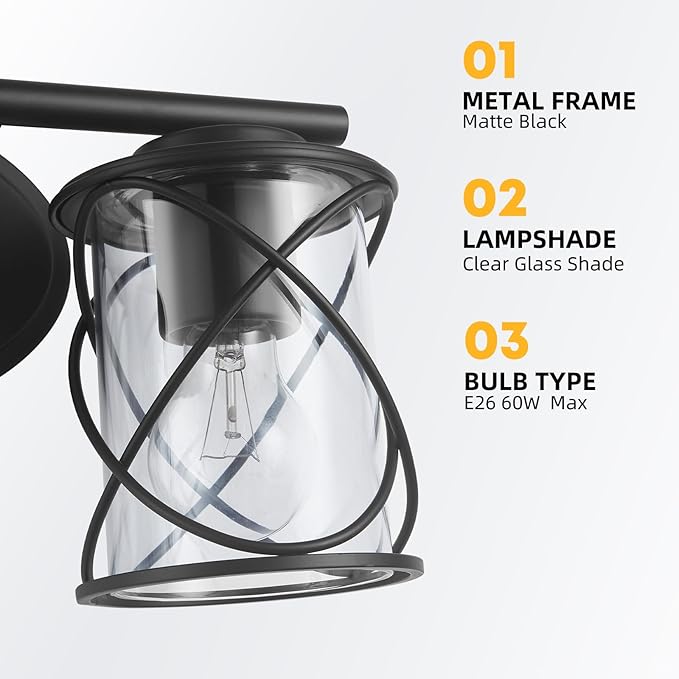 mavcadonf Bathroom Vanity Light Fixtures Over Mirror, 4 Lights Modern Bathroom Wall Lamp for Mirror Kitchen Living Room Hallway Cabinet Porch, Farmhouse Wall Lights with Cage Shade, Matte Black