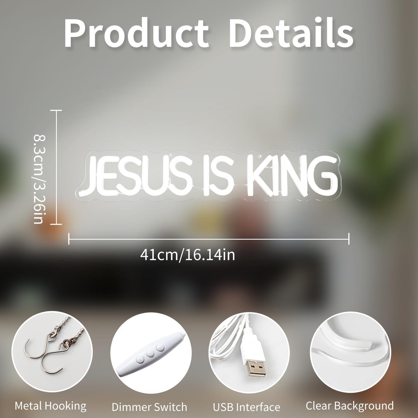 Vveikea Jesus Is King Neon Sign Jesus Led Sign Dimmable Christ Is King Neon Light Sign Easter Lights God Light Up Sign for Christian Wall Decor Easter Christmas Gifts