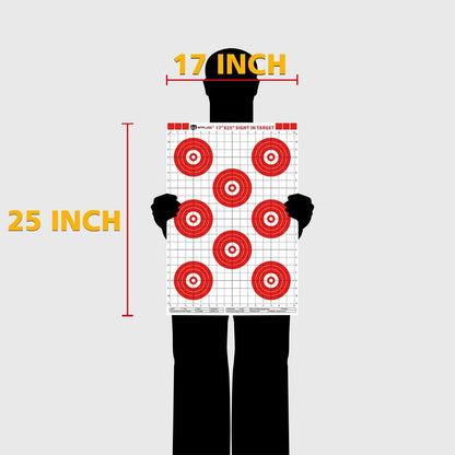 Atflbox Sight in Shooting Range Paper Target, 17X25 Inch Paper Red Bullseye Shooting Targets Suitable for Handgun, Rifle, Pellet Gun, Airgun, BB Guns, Airsoft (25 Pack)