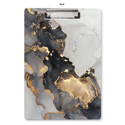 WAVEYU Marble Hardboard Office Clipboard, Clipboard with Low Profile Clip Designed for Students Classroom School and Office Use, Grey+Gold (12.5"x9")
