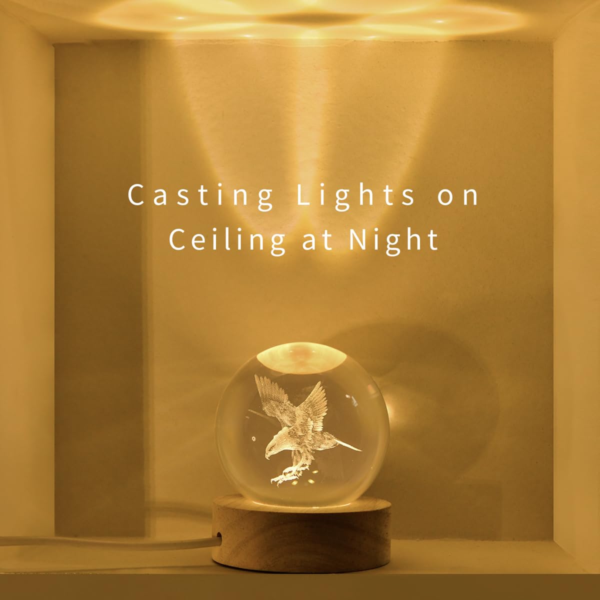 3D Laser Engraved Eagle Crystal Ball, Animal Figurine Decor Glass Sphere Lamp Night Light, Eagle Statue Gifts for Men Women Kids
