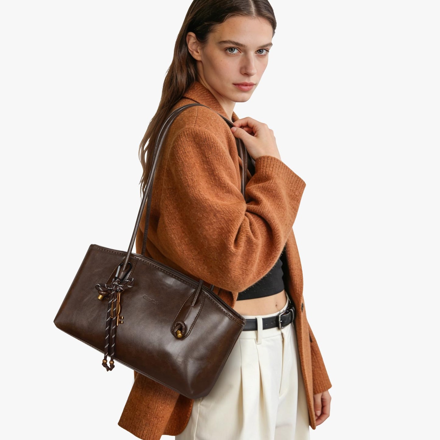 Vintage Shoulder Bags for Women Brown Purse Fall Hobo Handbag Faux Leather Shoulder Purse with Cute Pendant