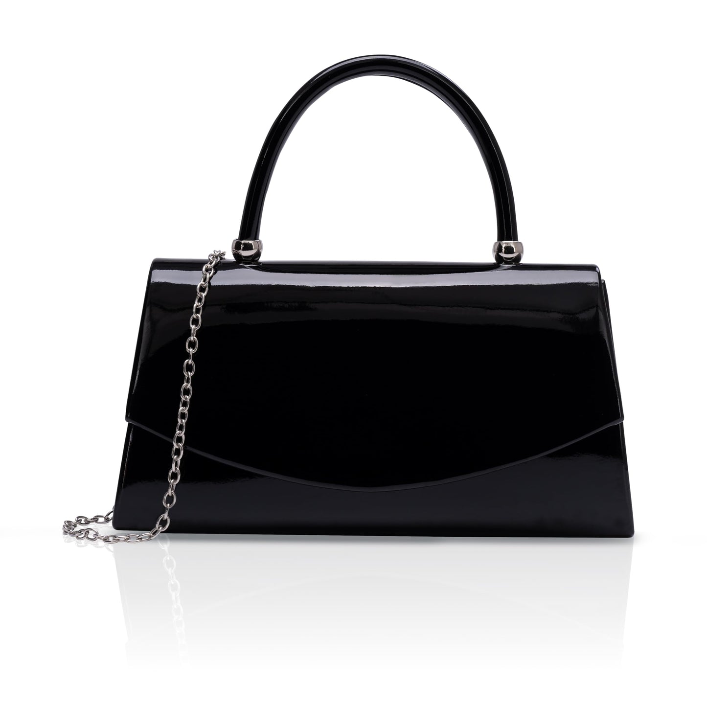 Larcenciel Patent Leather Evening Clutch Handbag, Classic Black Purses for Women w/Chain Strap & Magnetic Closure, Elegant Envelope Top Handle Party Bags for Wedding Formal Events Cocktail Party Prom
