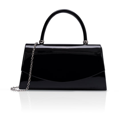 Larcenciel Patent Leather Evening Clutch Handbag, Classic Black Purses for Women w/Chain Strap & Magnetic Closure, Elegant Envelope Top Handle Party Bags for Wedding Formal Events Cocktail Party Prom