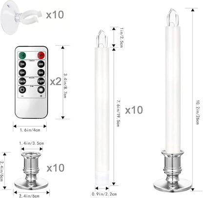 YAUNGEL Window Candles, 10 Pack LED Battery Operated Christmas Candles for Windows with Remote Electric Candle Lights with Removable Candle Holders Suction Cups for Christmas Decorations, Silver