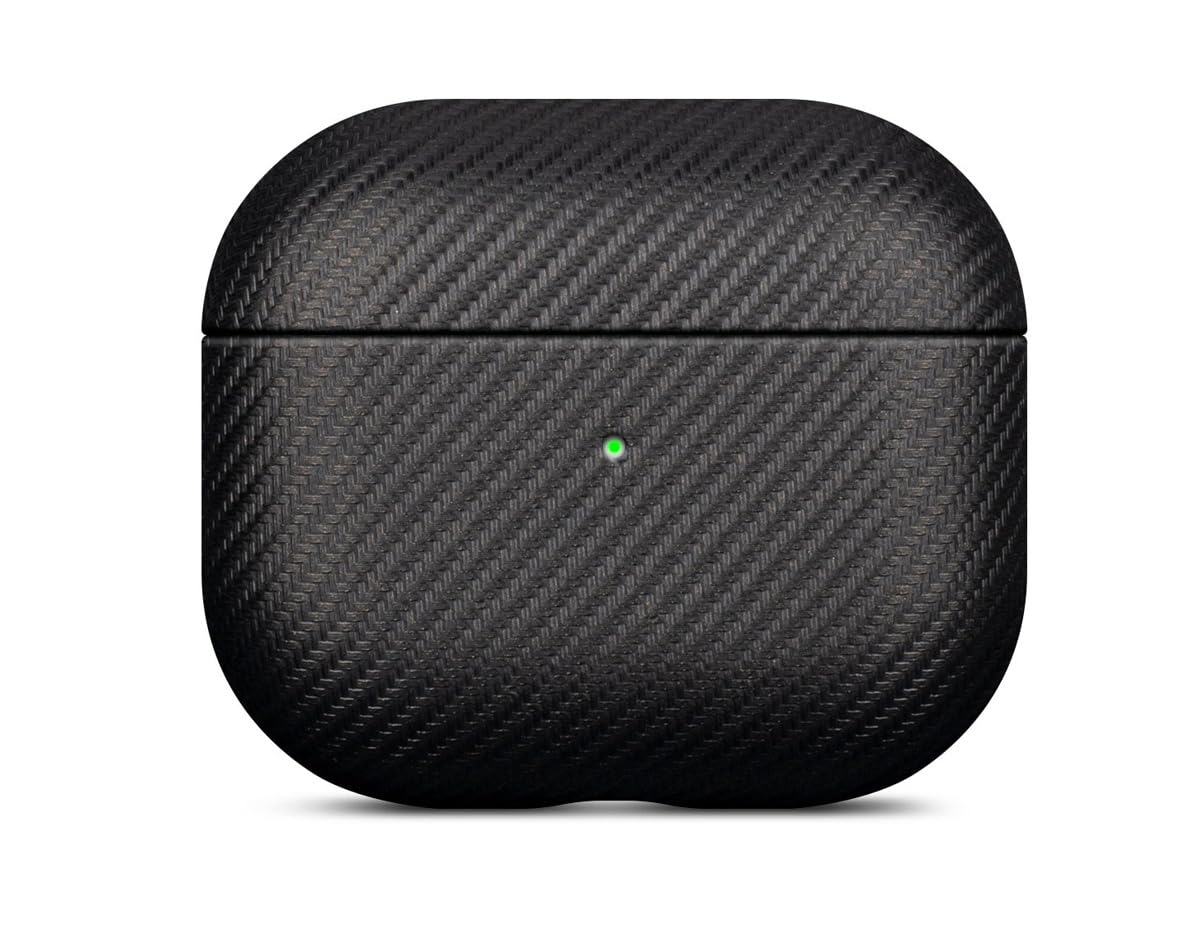 LOPIE Handmade Case for AirPods 3 (Released in 2021), Built-in Magnets for MagSafe Charging, Carbon Fiber Style Vegan Leather Case Cover for Gen 3 AirPods (Not for AirPod Pro 3rd Generation) - Black
