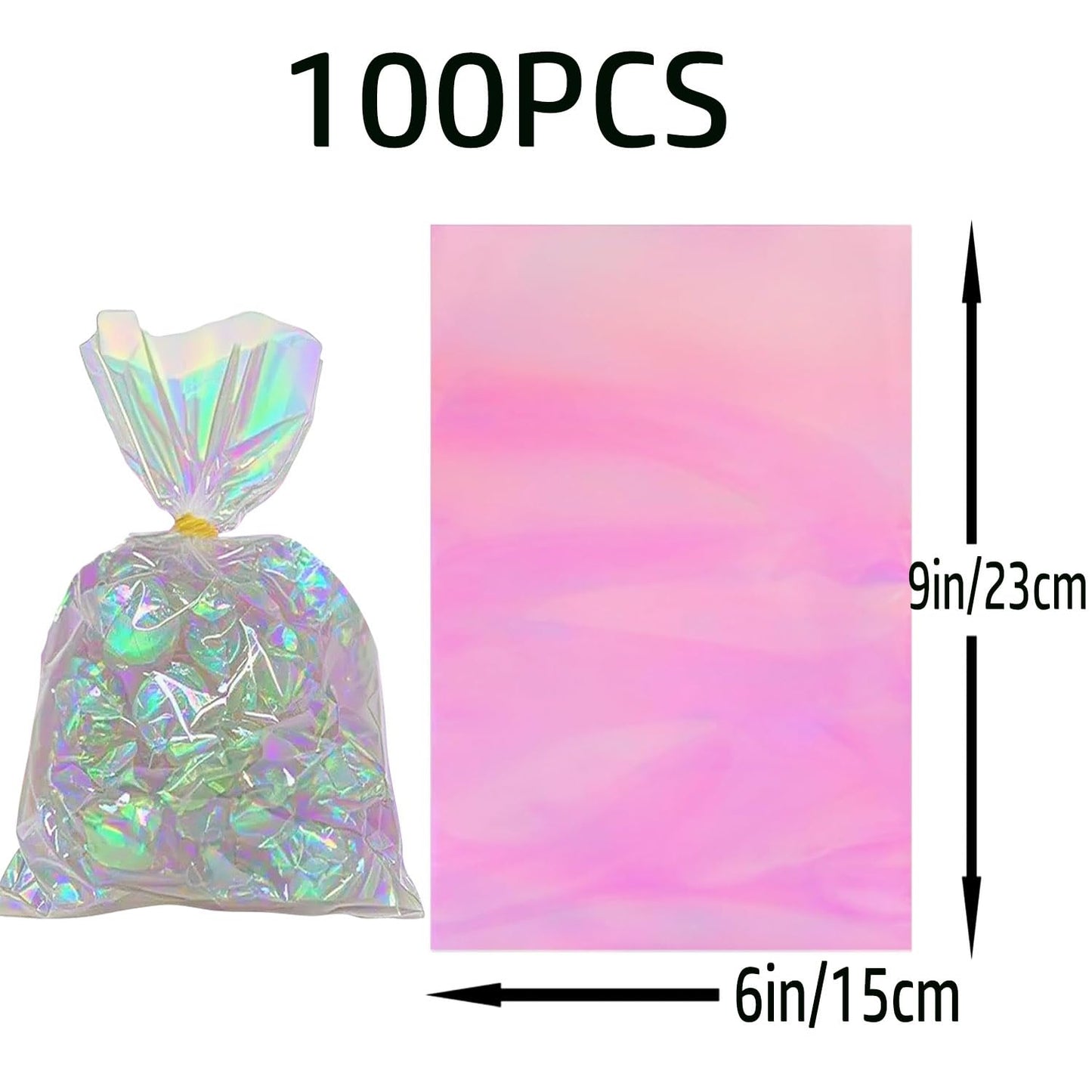 brzikwt 100Pcs Iridescent Gift Bags，Cellophane Bags,Treat Bags,Goodie Bags,Candy Bags They are suitable for Valentine, Birthday, Christmas,Gift Cookie Snack Packing Party Favor Supplies 6x9 inch