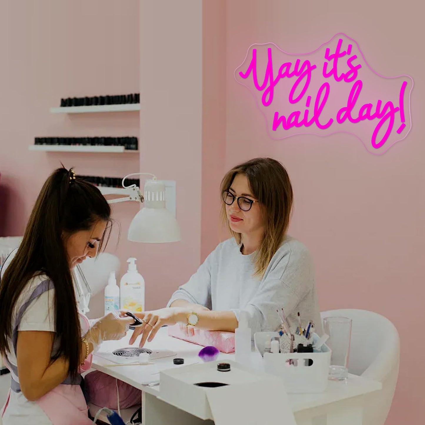 Yay It's Nail Day Neon Sign, Dimmable Pink LED Nail Salon Decor for Beauty Room, Wedding, Bar, Bedroom - Great,Gift for Nail Tech Girls, Christmas, Birthday, USB Powered Wall Decor, Personalized Gift 11.4 * 16.9 In