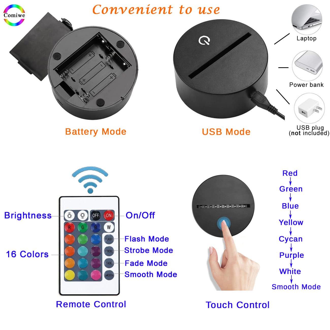 Comiwe Astronaut 3D Illusion Night Light Toys,16 Colours Change Smart Touch & Remote Control,Home Decor LED Bedside Table Desk Lamp,Christmas Birthday Gift for Girls Boys Kids Adults Friends & Family